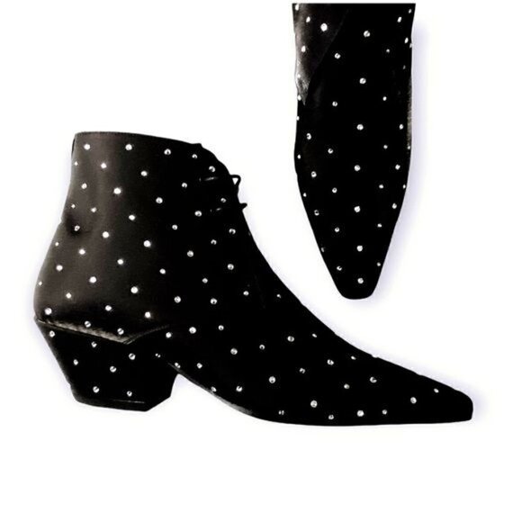 NIB Saint‎ Laurent Belle Lace Up Ankle Booties in Black Satin with Crystal, 36EU - Picture 1 of 11